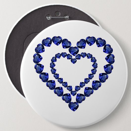 Blue Sapphire Heart Ronde Button 6,0 Cm (Voorkant /achterkant)