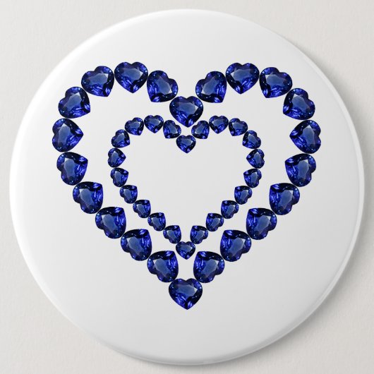 Blue Sapphire Heart Ronde Button 6,0 Cm (Voorkant)