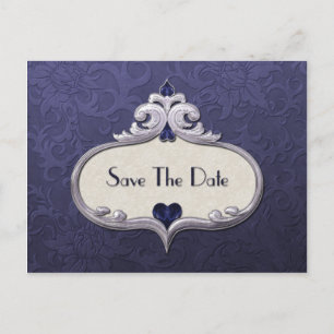 Blue Sapphire Jewel Hearts op Blue Damask Aankondigingskaart