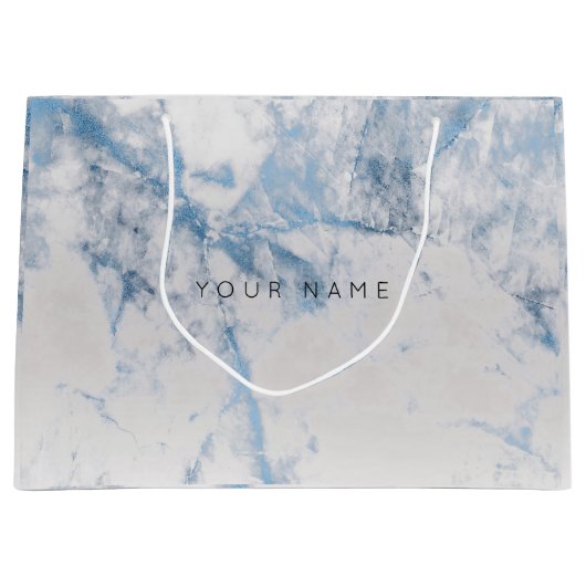 Blue Sapphire Marble Metallic Gift Gray Silver VIP Large Cadeautasje (Voorkant)