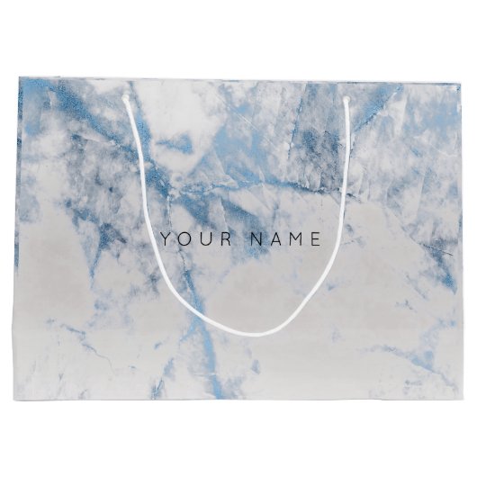 Blue Sapphire Marble Metallic Gift Gray Silver VIP Large Cadeautasje (Achterkant)
