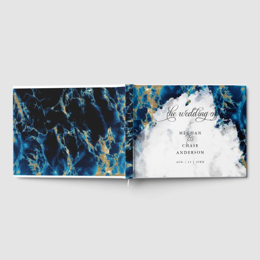 Blue Sapphire Marked Waterverf BarefootBride™ Gastenboek (Volledig)