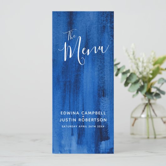Blue Sapphire modern abstract art trouwmenu Menu (Staand voorkant)