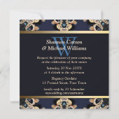 Blue Sapphire Pareltjes Monogram Wedding Invitatio Kaart (Achterkant)