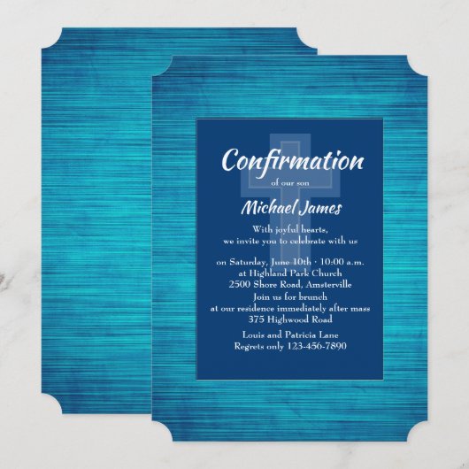 Blue Sapphire Religious Invitation Kaart (Voorkant / Achterkant)