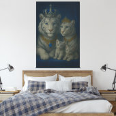 Blue Sapphire Royal White Tiger Family · Luxury Fi Canvas Afdruk (Insitu (Slaapkamer))