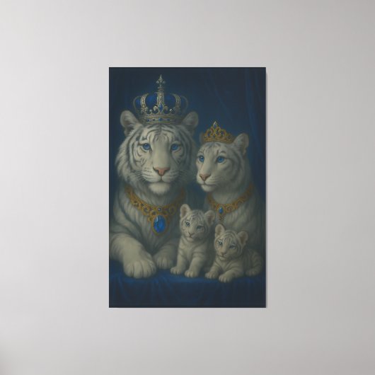 Blue Sapphire Royal White Tiger Family · Luxury Fi Canvas Afdruk (Voorkant)