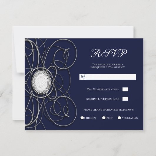 Blue Sapphire & Silver Diamond Jubileum RSVP Kaart (Voorkant)