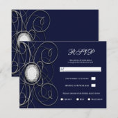 Blue Sapphire & Silver Diamond Jubileum RSVP Kaart (Voorkant / Achterkant)