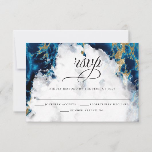 Blue Sapphire Waterverf Geode BarefootBride™ RSVP Kaartje (Voorkant)