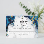 Blue Sapphire Waterverf Geode BarefootBride™ RSVP Kaartje (Staand voorkant)