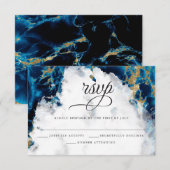 Blue Sapphire Waterverf Geode BarefootBride™ RSVP Kaartje (Voorkant / Achterkant)