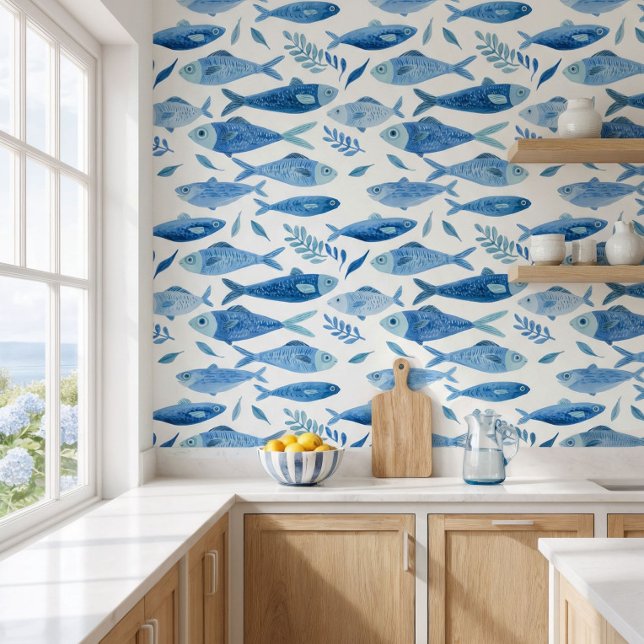 Blue Sardines Coastal  Behang (Creator heeft geüpload)
