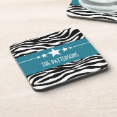 Blue Sassy Star Zebra set Drankjes Onderzetter (Linkerzijde)