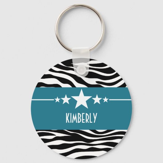 Blue Sassy Star Zebra Sleutelhanger (Voorkant)