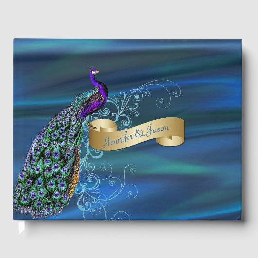 Blue Satin and Peacock Wedding Guest Book Gastenboek (Voorkant)
