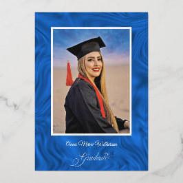 Blue Satin High School Graduation announcement Folie Feestdagenkaart