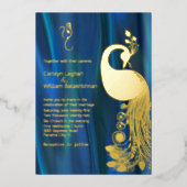 Blue Satin met Gold Peacock en Ganesha Wedding Folie Uitnodiging (Voorkant)