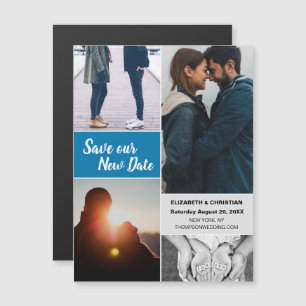 Blue Save our New Date Weddenfoto Magnetische Uitnodiging