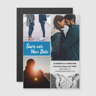 Blue Save our New Date Weddenfoto Magnetische Uitnodiging