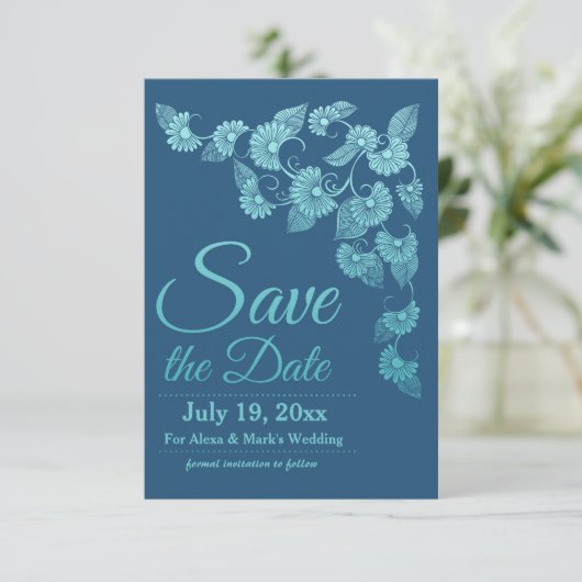 Blue Save the Date Aankondiging (Staand voorkant)