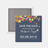 Blue Save the Date Maple Leaf Fall Wedding Magnet (Voorkant / Achterkant)