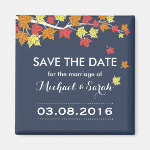 Blue Save the Date Maple Leaf Fall Wedding Magnet