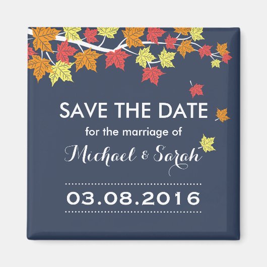 Blue Save the Date Maple Leaf Fall Wedding Magnet (Voorkant)