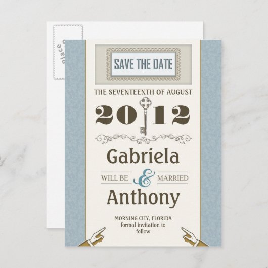 Blue  Save the Date Unique briefkaarten (Voorkant / Achterkant)