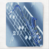 Blue Saxophone Mousepad Muismat (Voorkant)