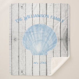 Blue  Scallop Shell Sherpa Blanket Deken