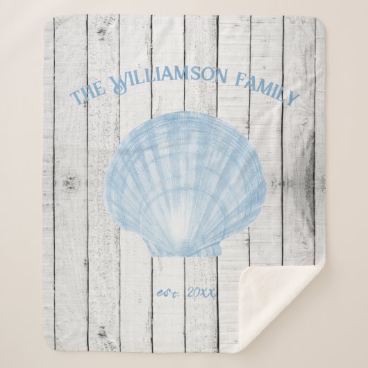 Blue Scallop Shell Sherpa Blanket Deken (Voorkant)