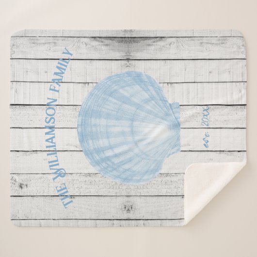 Blue  Scallop Shell Sherpa Blanket Deken (Voorkant (horizontaal))