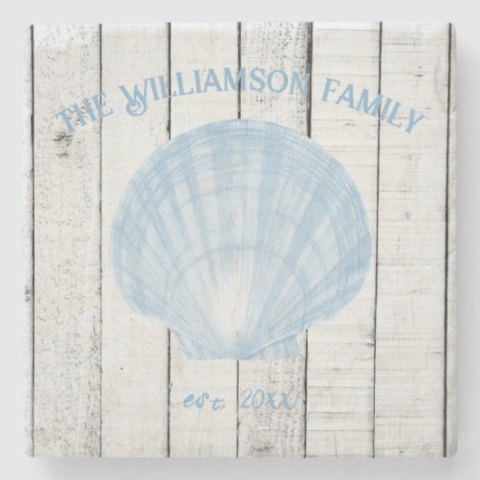 Blue Scallop Shell Stone Onderzetter (Voorkant)