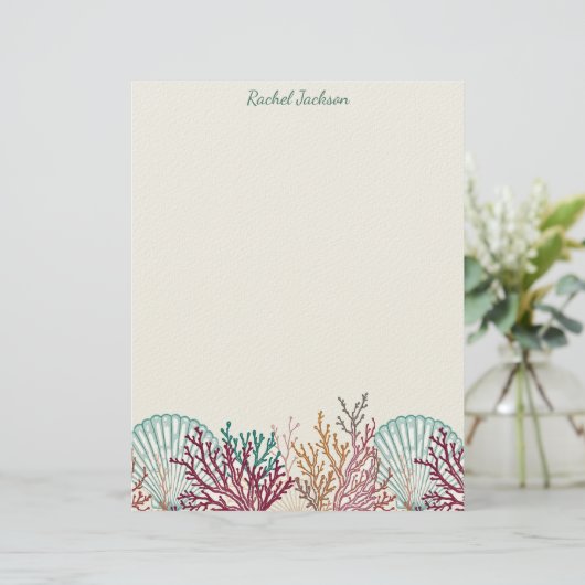 Blue Scallop Shells and Coral Briefhoofd (Staand voorkant)