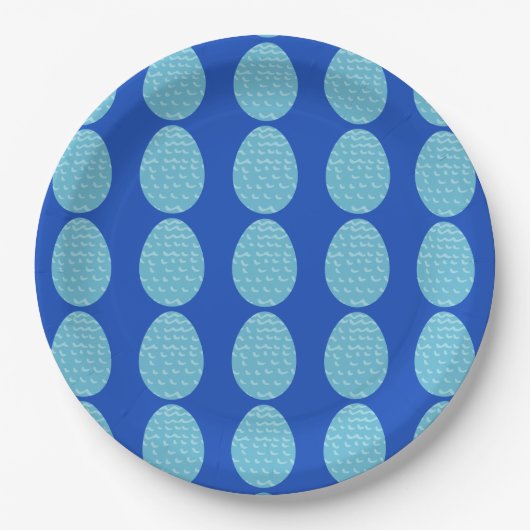 Blue Scalloped Easter Eggs Papieren Bordje (Voorkant)