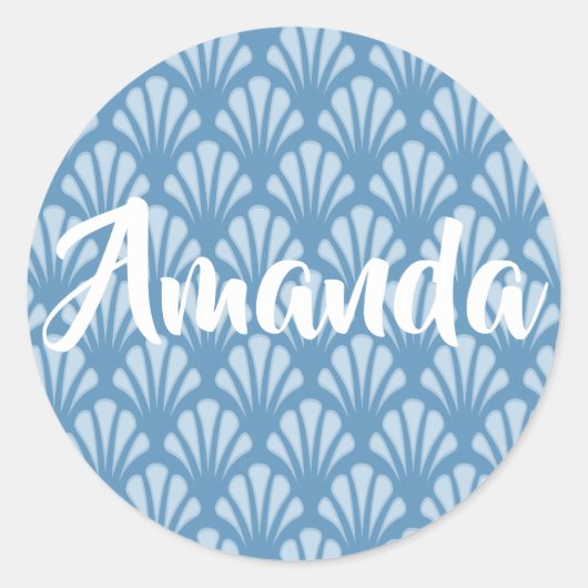Blue Scallops Patroon Ronde Sticker (Voorkant)