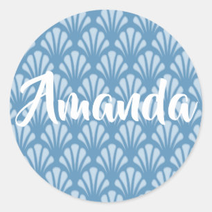 Blue Scallops Patroon Ronde Sticker