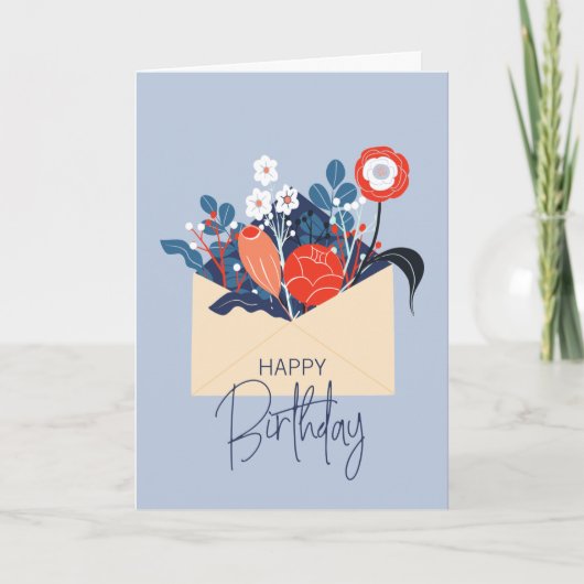 Blue Scandinavian Floral Birthday Card Kaart (Voorkant)