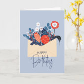Blue Scandinavian Floral Birthday Card Kaart (Gele Bloem)