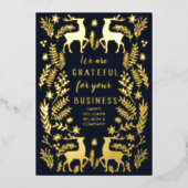 Blue Scandinavian Nordic Reindeer Business Folie Feestdagenkaart (Voorkant)