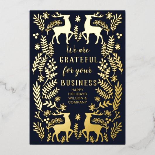 Blue Scandinavian Nordic Reindeer Business Folie Feestdagenkaart (Voorkant)