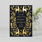 Blue Scandinavian Nordic Reindeer Business Folie Feestdagenkaart (Staand Voorkant)