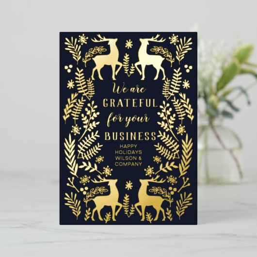 Blue Scandinavian Nordic Reindeer Business Folie Feestdagenkaart (Staand Voorkant)