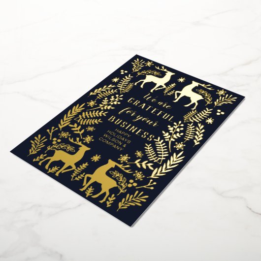 Blue Scandinavian Nordic Reindeer Business Folie Feestdagenkaart (Gedraaid)