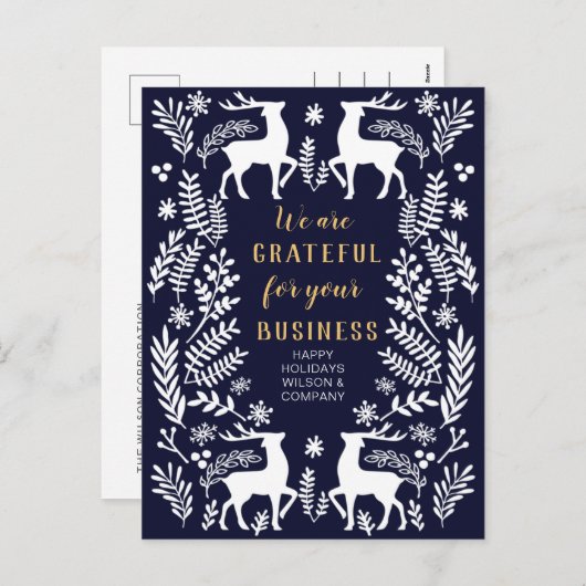 Blue Scandinavian Nordic Winter Reindeer Business Feestdagenkaart (Voorkant / Achterkant)