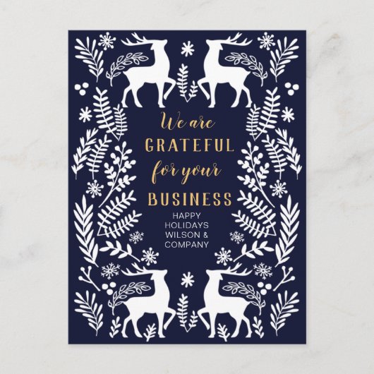 Blue Scandinavian Nordic Winter Reindeer Business Feestdagenkaart (Voorkant)