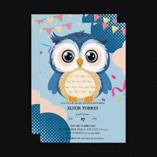 Blue Schattig Woodland Baby Owl Baby shower Kaart