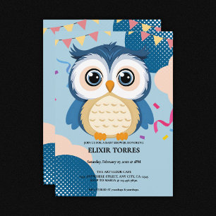 Blue Schattig Woodland Baby Owl Baby shower Kaart