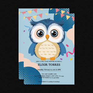 Blue Schattig Woodland Baby Owl Baby shower Kaart